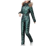 Women'S Metallic Ski Suit, Winter Insulated Snow Jumpsuit With Detachable Faux Fur Collar, Padded Full-Body Ski Outfit, Windproof And Waterproof Ski Gear, Stylish Quilted Design, Perfect For Skiing