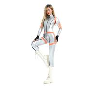 Women's Metallic Zip Front Mock Neck Catsuit Womens Christmas Costume Leather Bodysuit Costume Red Catsuit (A1-Silver, XL)