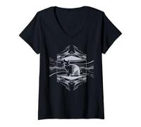 Womens Metaphysical Cat Inside Quantum Cube V-Neck T-Shirt