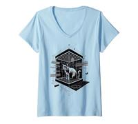 Womens Metaphysical Cat Inside Quantum Cube V-Neck T-Shirt