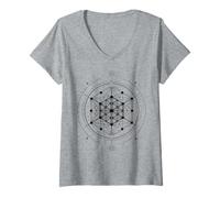 Womens Metatron Cube Mandala Meditation Energy Healing V-Neck T-Shirt