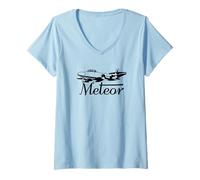 Womens Meteor Classic 1950s British Jet Fighter Plane Flying V-Neck T-Shirt