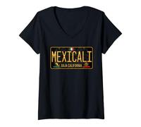 Women's Mexicali Mexico License Plate Aztec Baja Cali Cachanilla V-Neck T-Shirt