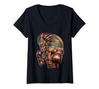 Women's Mexican Boxing Warrior Aztec Ancient Mayan Fighter Gloves V-Neck T-Shirt