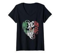 Womens Mexican by Marriage Heart Shaped Mexican Flag Design V-Neck T-Shirt