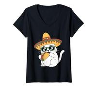 Women's Mexican cat Eating a Taco Cinco de Mayo Fiesta V-Neck T-Shirt