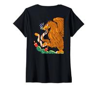 Womens Mexican Eagle Shield with Snake in USA Flag Power & Patriot V-Neck T-Shirt