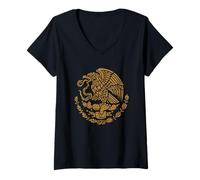 Women's Mexican Eagle Snake Nopal National Symbol V-Neck T-Shirt