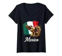 Women's Mexican Flag Eagle National Symbol Design V-Neck T-Shirt