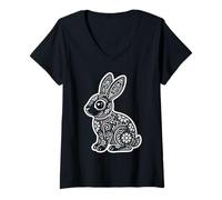 Women's Mexican Floral Baby Bunny, Cute Rabbit Easter V-Neck T-Shirt