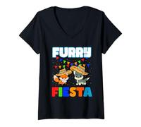 Womens Mexican Furry Fiesta Cinco De Mayo for Animal Lovers V-Neck T-Shirt