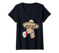 Women's Mexican Giraffe Poncho Cinco De Mayo Fiesta Sombrero Meme V-Neck T-Shirt