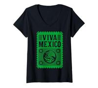 Women's Mexican Hispanic Siesta Pride México Eagle Emblem Patriotic V-Neck T-Shirt