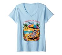 Womens Mexican Holiday Skeleton - El Paraiso de Los Muertos - Funny V-Neck T-Shirt