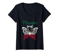 Women's Mexican Soul Butterfly Mexico V-Neck T-Shirt