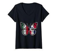 Womens Mexico and Dominican Mix Butterfly Half Mexican Dominicana V-Neck T-Shirt