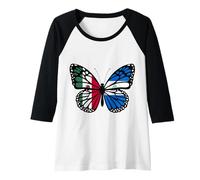 Womens Mexico and Nicaragua Mix Butterfly Half Mexican Nicaraguan Raglan Baseball Tee