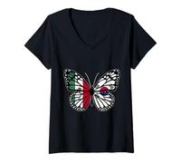 Womens Mexico and South Korea Butterfly Half Mexican Korean Roots V-Neck T-Shirt
