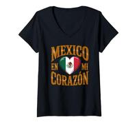 Women's Mexico en Mi Corazon Mexican Pride V-Neck T-Shirt