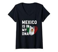 Womens Mexico Flag Mexican DNA Mayan Aztec Inca Mexico V-Neck T-Shirt