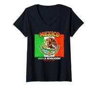 Women's Mexico Flag Pop Art National Pride Eagle Viva La Revolucion V-Neck T-Shirt