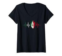 Womens Mexico Heartbeat Flag Mexican Pride Viva Mexican Culture V-Neck T-Shirt