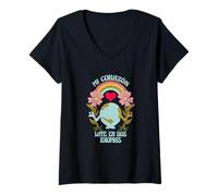 Womens Mi Corazon Late en dos Idiomas Bilingual Teacher ESL V-Neck T-Shirt