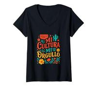 Womens Mi Cultura, Mi Orgullo Hispanic Heritage Month Latin Roots. V-Neck T-Shirt