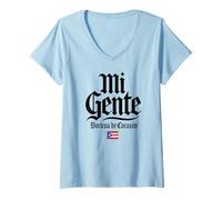 Women's Mi Gente Boricua de Corazón Puerto Rico Flag Black Print V-Neck T-Shirt