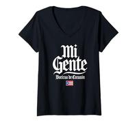 Women's Mi Gente Boricua de Corazón Puerto Rico Flag White Print V-Neck T-Shirt