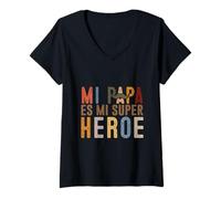 Womens Mi Papa ES Mi Supar Heroe V-Neck T-Shirt