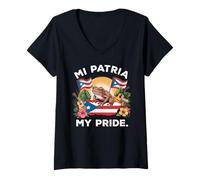 Womens Mi Patria My Pride Puerto Rican Heritage Coquí & Flag Design V-Neck T-Shirt