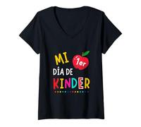 Womens Mi Primer Dia de Kinder Playera, Niño y Niña Camiseta V-Neck T-Shirt