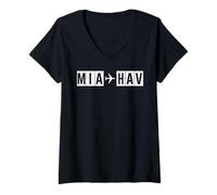 Women's MIA HAV Route Miami Havana Flight Path Cuba V-Neck T-Shirt