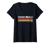 Women's Miami Beach Florida Retro Design Miami Beach FL V-Neck T-Shirt
