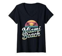 Womens Miami Beach Palm Trees City Travel Design V-Neck T-Shirt
