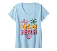 Womens Miami Beach Palm Trees City Travel Design V-Neck T-Shirt