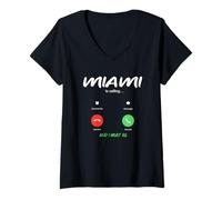 Women's Miami is Calling and I Must Go Florida Traveling V-Neck T-Shirt