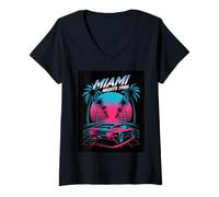 Womens Miami Nights 1986 Retro Synthwave Sunset V-Neck T-Shirt