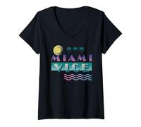 Women's Miami Vice Retro Sunset Palm Trees Vibes V-Neck T-Shirt