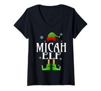 Womens Micah Elf Xmas Funny Men's Family Matching Christmas Micah V-Neck T-Shirt
