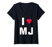 Women's Michael Fan - I Love MJ with red Heart V-Neck T-Shirt