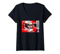 Womens Michael Schumacher Racing Driver at Motor GP Silverstone V-Neck T-Shirt