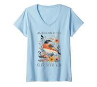 Women's Michigan's Official State Bird American Robin V-Neck T-Shirt