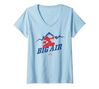 Women's Mickey Mouse Big Air Ski Christmas V-Neck T-Shirt