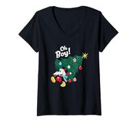 Womens Mickey Mouse Oh Boy Christmas V-Neck T-Shirt