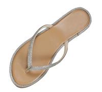 Womens Microfiber Leather Comfort Glitter Sparkly Dress Flip Flop Sandals Summer Cute Flat Slides Crossing over Sandals for Women (Khaki, 4)