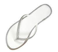 Womens Microfiber Leather Comfort Glitter Sparkly Dress Flip Flop Sandals Summer Cute Flat Slides Crossing over Sandals for Women (White, 4)