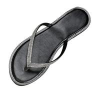 Womens Microfiber Leather Comfort Glitter Sparkly Dress Flip Flop Sandals Summer Cute Flat Slides Crossing over Sandals for Women (Black, 4)