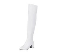 Women's Mid Block Heel Over The Knee Boots Round Toe Platform Long Boots Patent Leather Thigh High Shoes with Zipper
